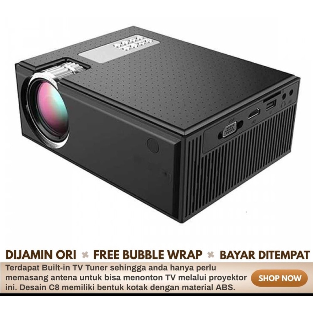 Projector Proyektor Android Layar Tancap LED 1800 Lumens 1080P Mini Android 4.4 with TV Receiver