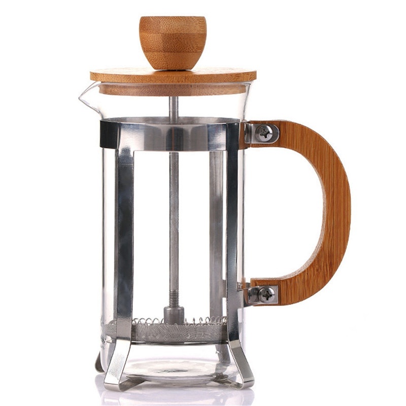 Teko Pot Press Coffee Maker Pot Gagang Kayu 350ml Transparent