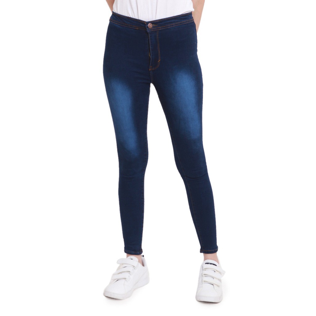 Dazina Light Stoned HighWaist Jeans Wanita- Celana HW Navy