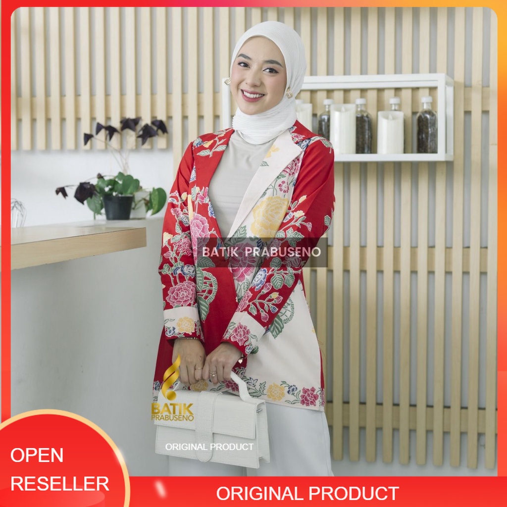 Batik Prabuseno Original Motif PERTIWI Blazer Wanita Lengan Panjang Modern Kekinian Terbaru 2022 Kat