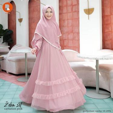 Zeba Set Syari (Dress + Syari) DRESS MUSLIM, baju wanita, baju gamis, dress, gamis, Baju gamis