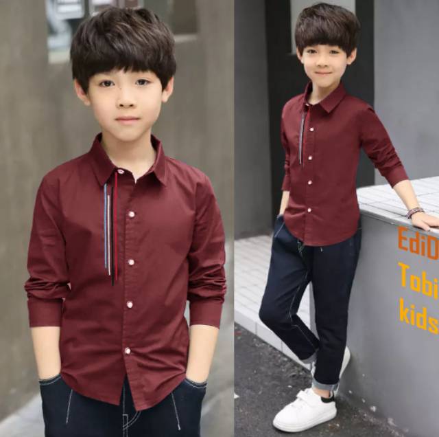 TOTOTAshop.Kemeja TOBI kids.bahan cotton stretch,Lengan panjang,motif BORDIR.