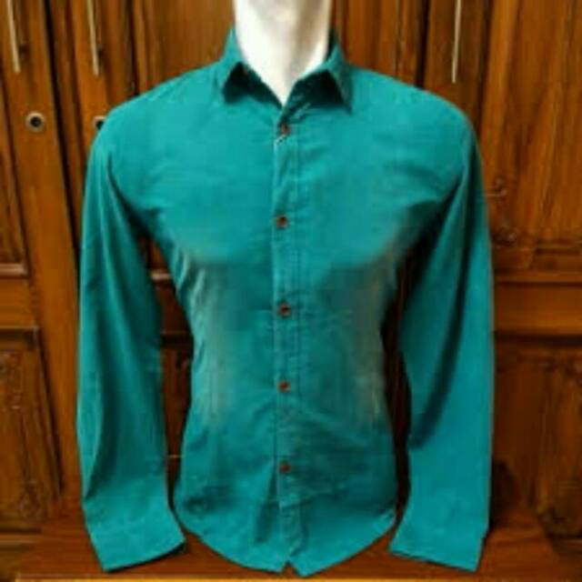 Kemeja formal pria lengan panjang tosca