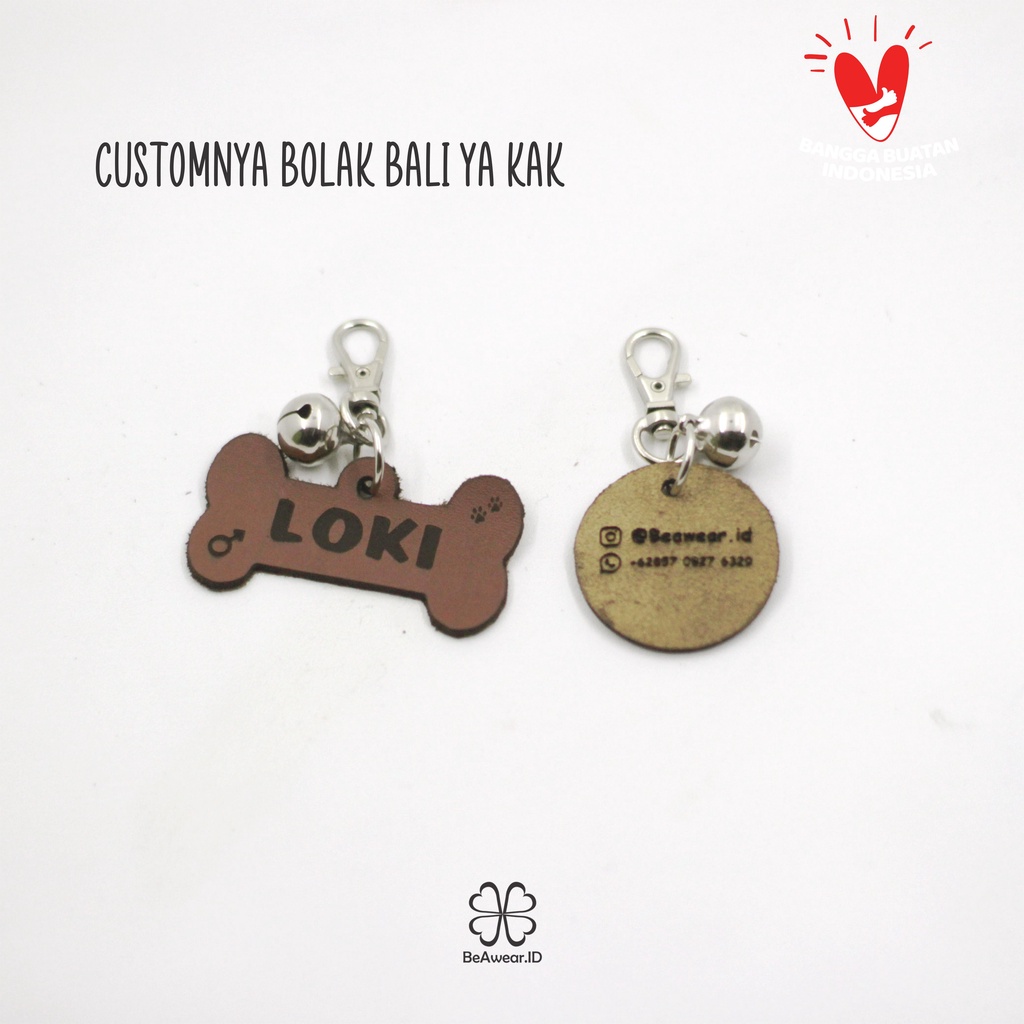 Tag Nama Hewan Anjing Custom / Lionting Nama Kalung Anjing Bahan Kulit Asli Tebal Gratis Lonceng Pengait / Name Dog Cat Pet