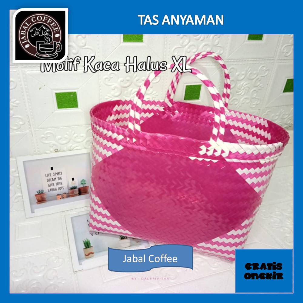 Tas Anyaman Plastik Kaca Halus Ukuran S M L XL / Tas Anyam Kaca Papak / Tas Hampers / Tas Belanja Pasar / Tas Berkat Hajatan Souvenir 05