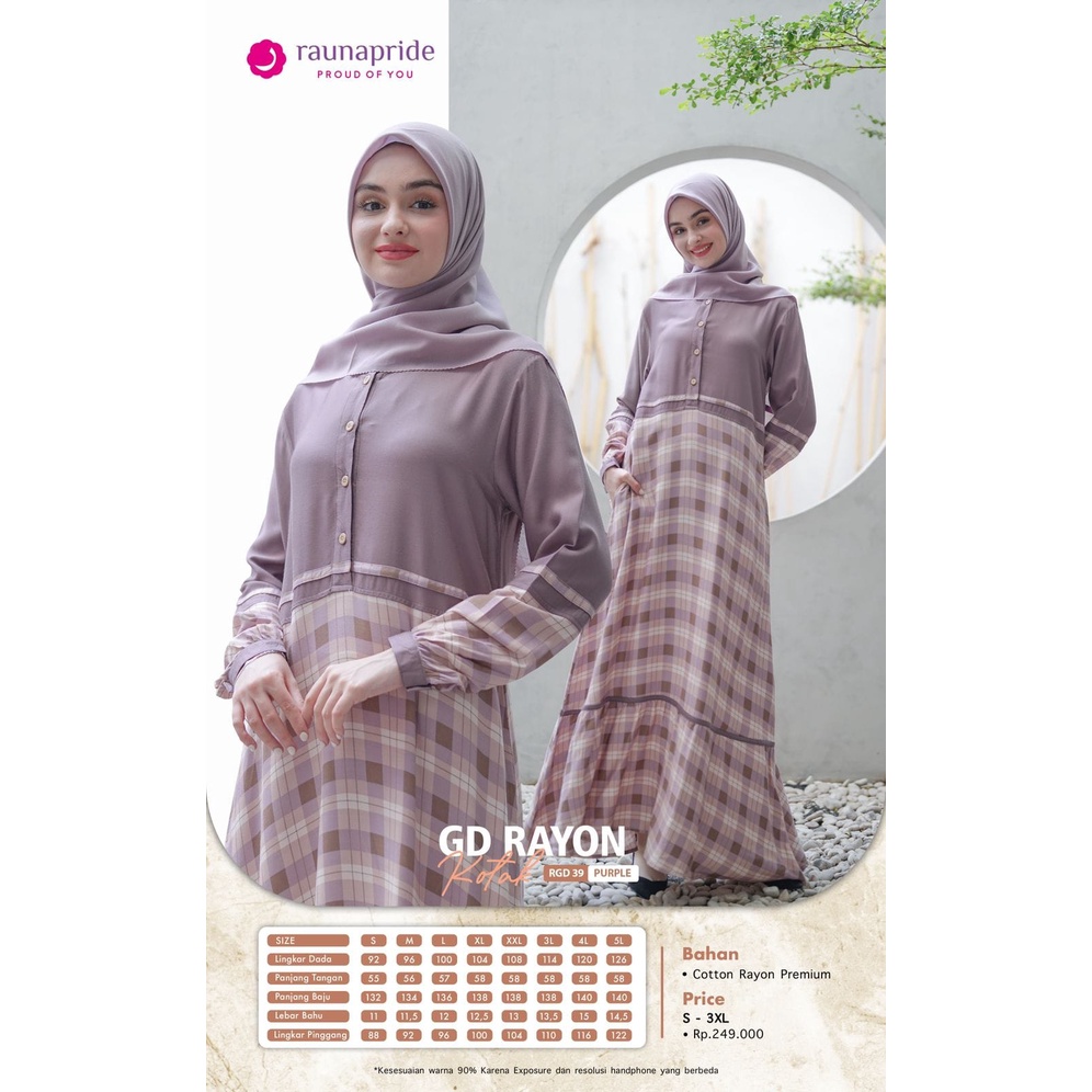 Cod Gamis Rauna Terbaru 2022 Gamis Rauna RGD 39 Gamis Rauna Original Gamis Motif Kotak Kotak Gamis D