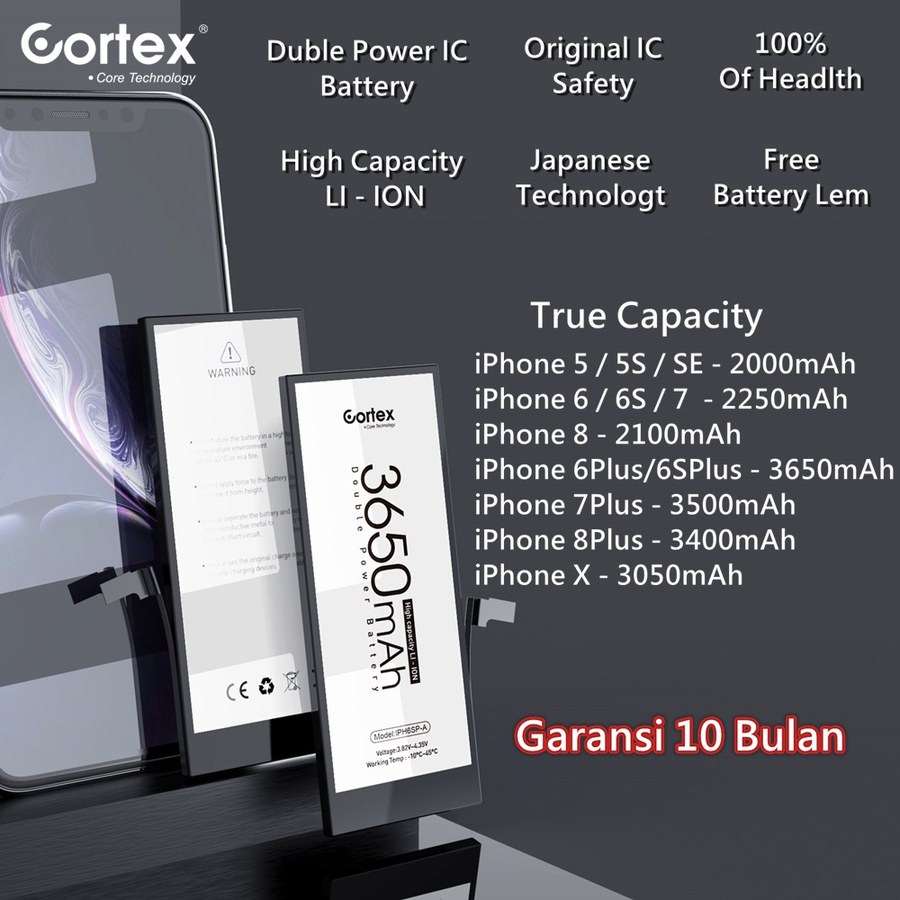 Cortex duoble Power 2IC Baterai High Capacity Original Battery Batre Batrai