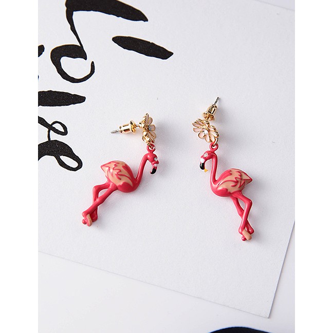 LRC Anting Tusuk Simple Red Flamingo Shape Decorated Earrings