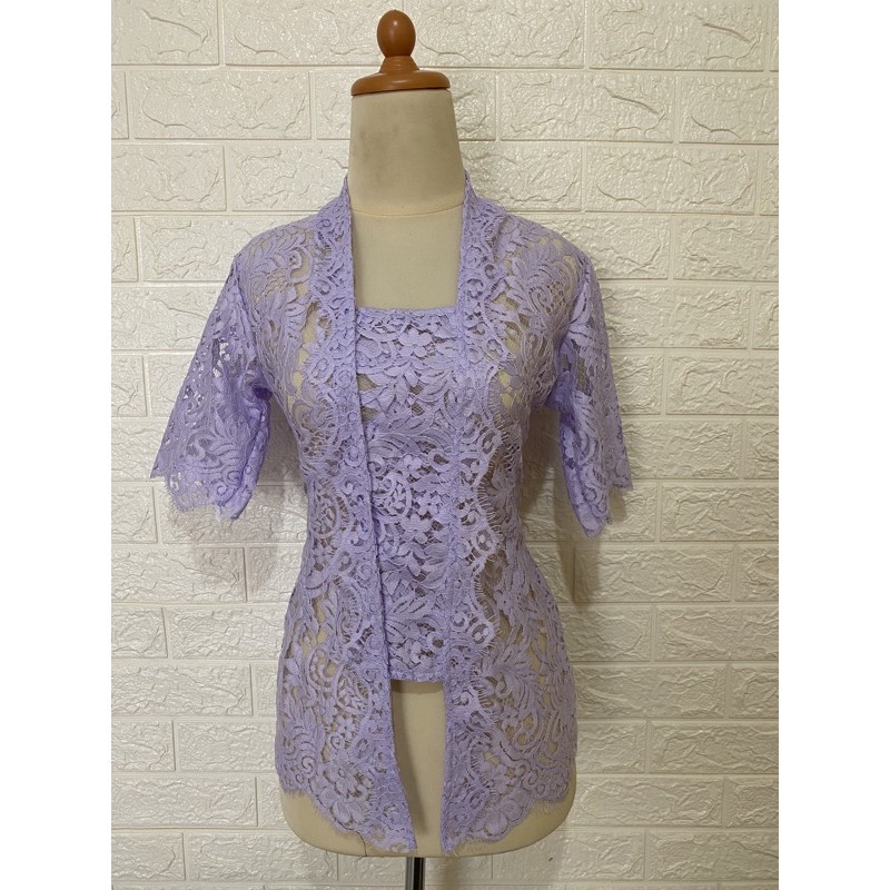 kebaya bali brokat semiperancis lengan pendek / kebaya / kebaya brokat / kebaya bali / kebaya brokat-Lavender
