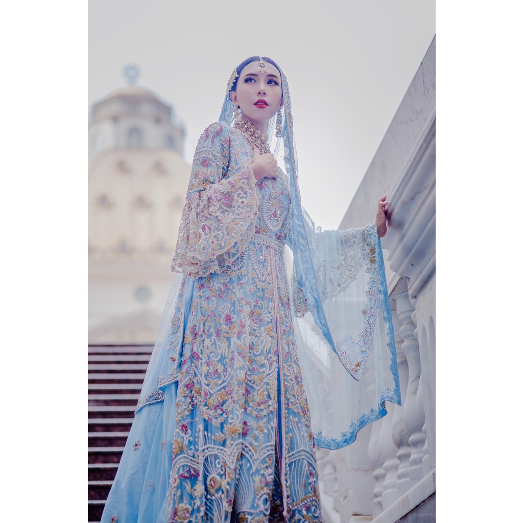 ❈✱Muslim Indonesia [customized sale] gaun pengantin Muslim gaun pengantin Lengha Sari