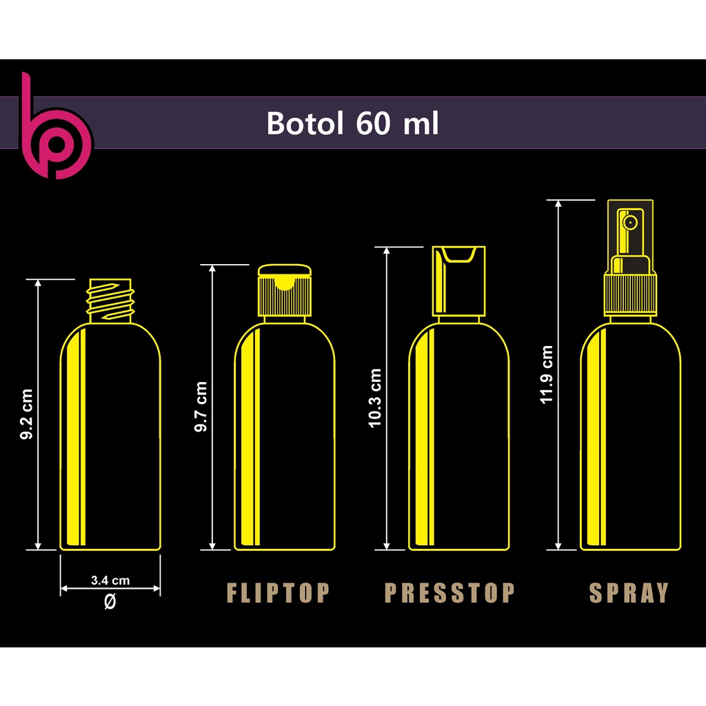 Botol Plastik PET 60ml BR Coklat Amber Tutup Fliptop