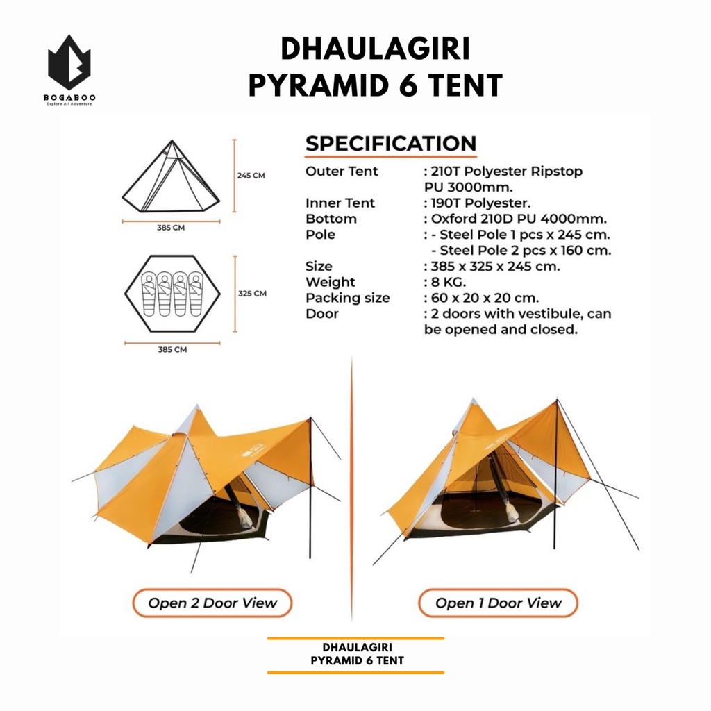 Tenda Camping Dhaulagiri Pyramid Kapasitas 6 Person - Tenda Kemping Kemah Double Layer