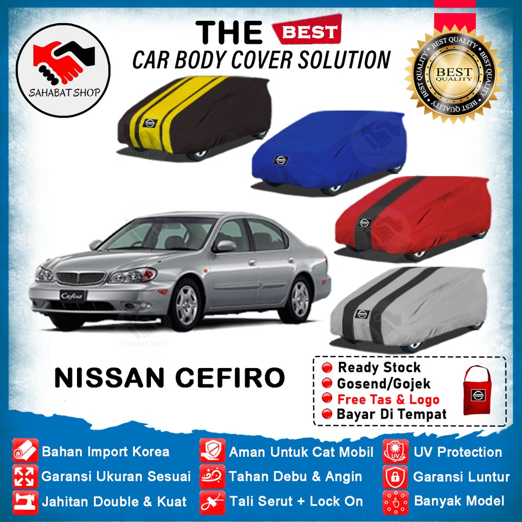 Sahabat Body Cover Mobil Cefiro / Sarung Penutup Nissan Cefiro Outdoor 1988 1989 1990 1991 1992 1993 1994 1995 1996 1997 1998 1999 2000 2001 2002 2003 / Tutup Mantel Selimut Mantol Kerudung Jas Pelindung Mobil Sedan Cefiro Anti Air Waterproof Model Biru