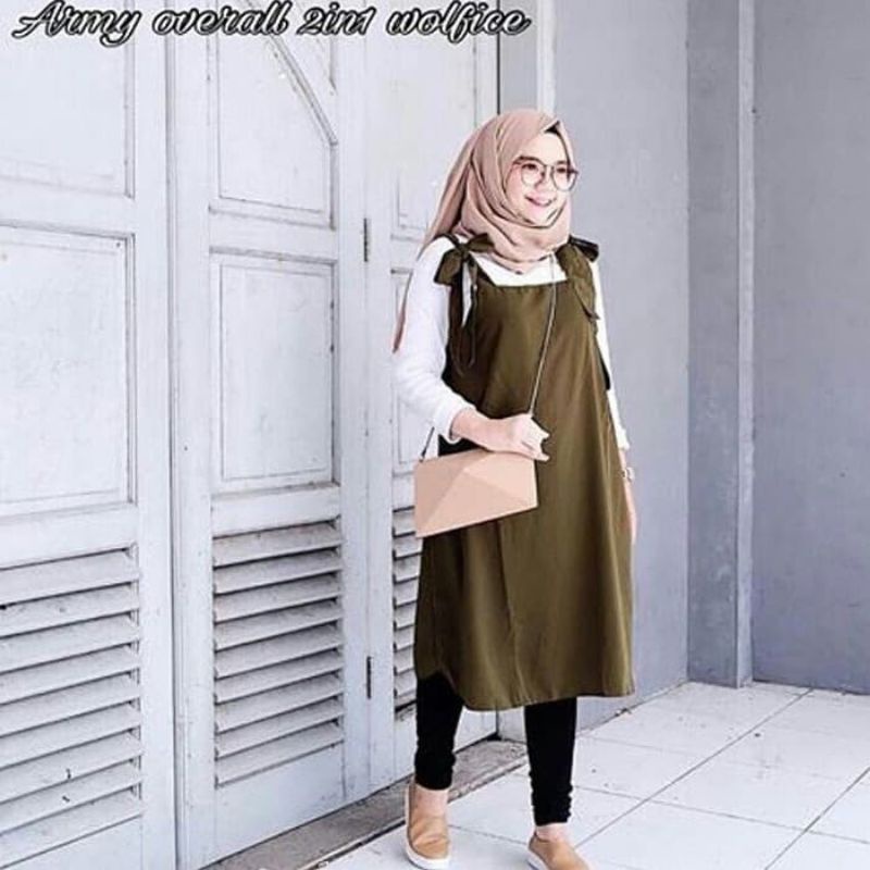 Midi overall fashin remaja wanita