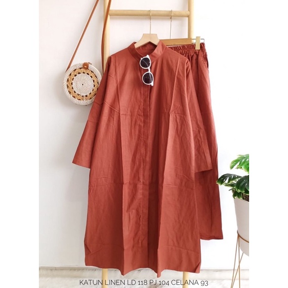 setelan celana kulot katun linen