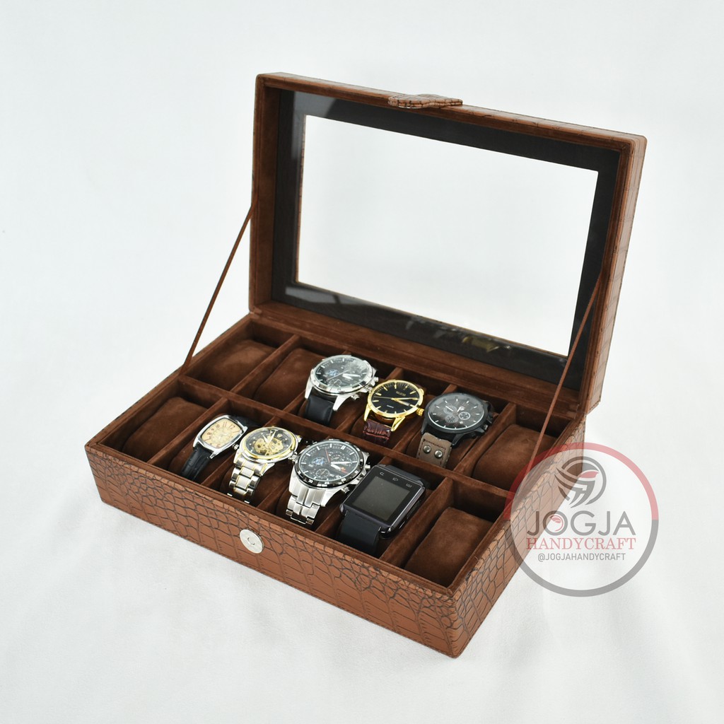 Oscar Brown Croco Watch Box  For 12 Watches | Kotak Jam Tangan Isi 12 | Box Jam Tangan