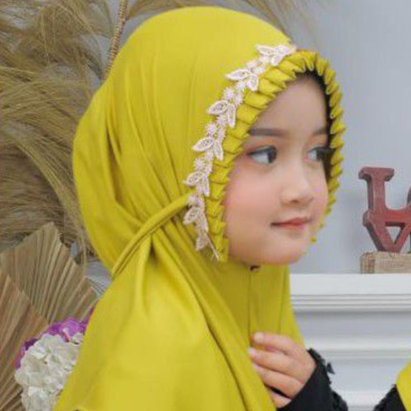 Jilbab anak bergo maryam kcb anak renda daun diamond crep / Bergo anak / Hijab anak instan 4.7