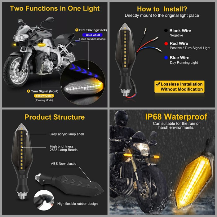 Lampu Sein Motor LED Fitur Running/Flowing ZXD-15 2in1 Berjalan Seperti Lampu Sein Mobil Lexus