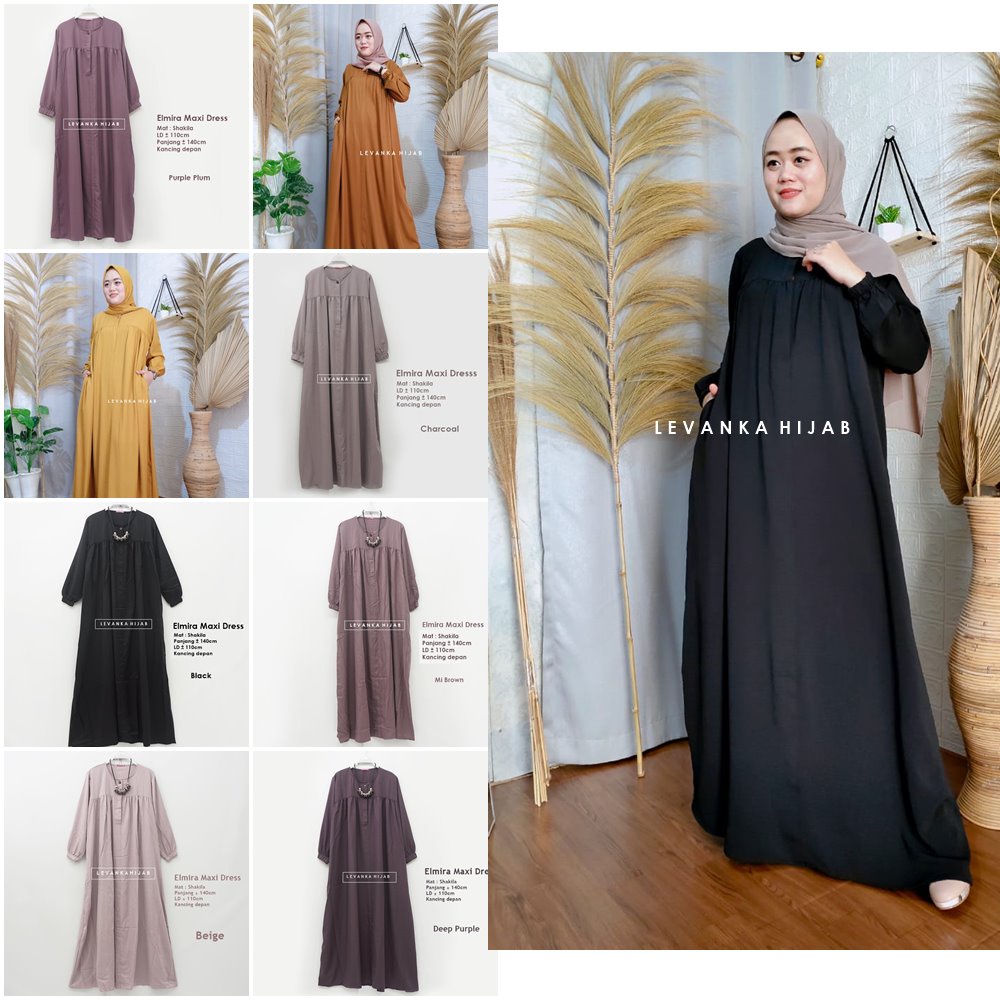 Gamis Terbaru ! Elmira Maxi Dress atau Gamis Polos Shakila dan ada juga bahan Crinkle Linen