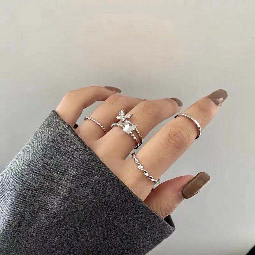 aaoottuuoo5.id Cod   4pcs Hip-hop Style Opening Adjustable Index Finger Ring Personality Ring Jewelry Gifts Daily