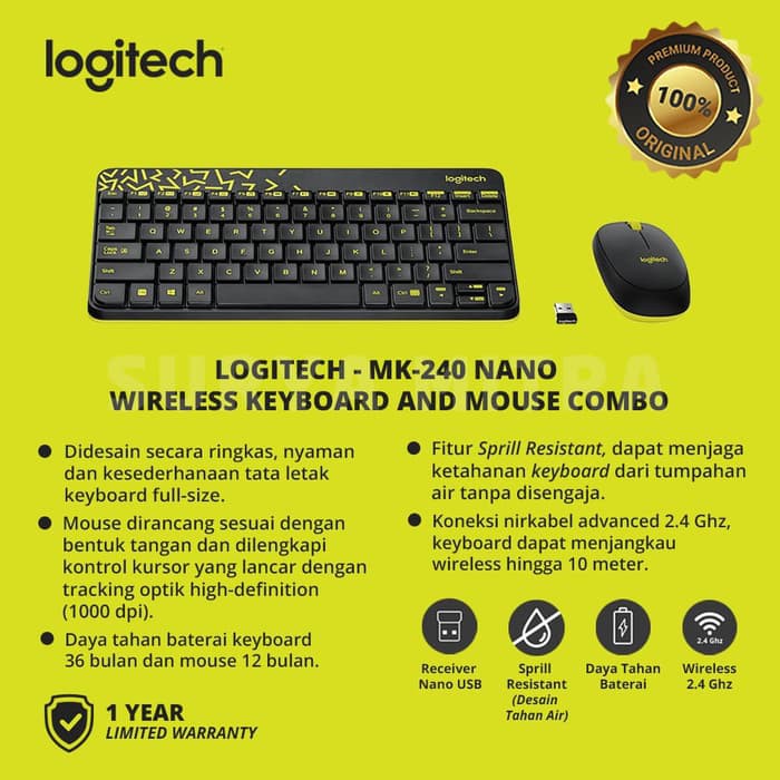 Keyboard Mouse Wireless Logitech MK240 / MK 240