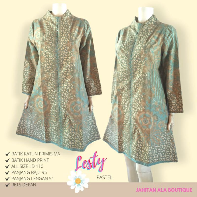 Tunik Batik Wanita Modern Atasan Dress Batik Kerja Premium Asli Solo Motif Warna Pastel