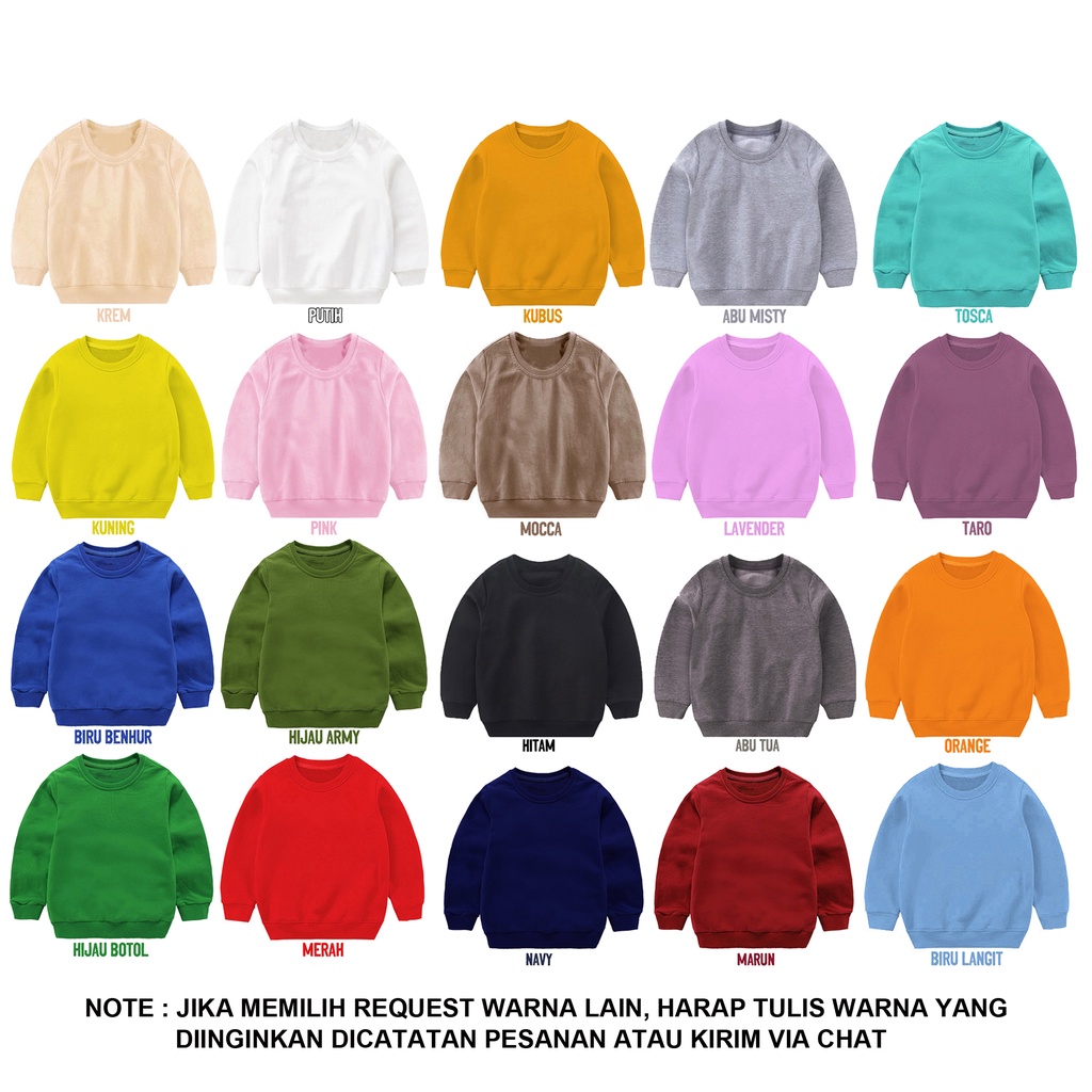 Sweater Polos Anak Unisex Basic Crewneck bahan fleece 1-10 Tahun Switer Anak Polos hoodie anak polos