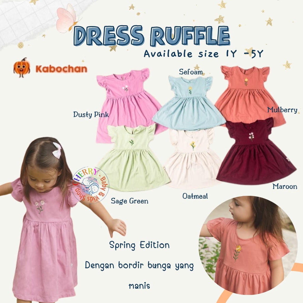 Ruffle Dress 1 - 5 Tahun Kabochan Dress Anak Perempuan Ruffle Dress Spring Edition Bordir Bunga Lucu CBKS