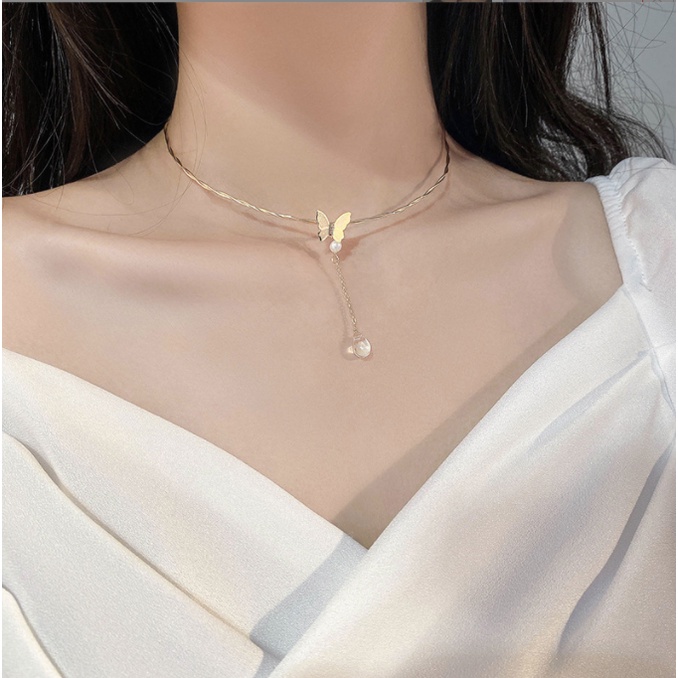 COD❤️Kalung Wanita Korea Liontin Kalung 2022 Terbaru Rantai Klavikula Anti Karat Dan Anti Luntur Flash Berlian Water Drop Wanita Cahaya Mewah Niche Desain Rasa Klavikula Rantai Hadiah Ulang Tahun Senior