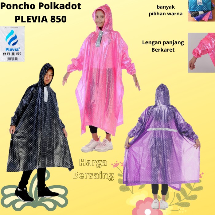 Jas Hujan Dewasa Poncho Lengan POLKADOT PLEVIA POP 850 - Mantel Hujan Ponco Kalong Kelelawar Boncengan Tangan Panjang