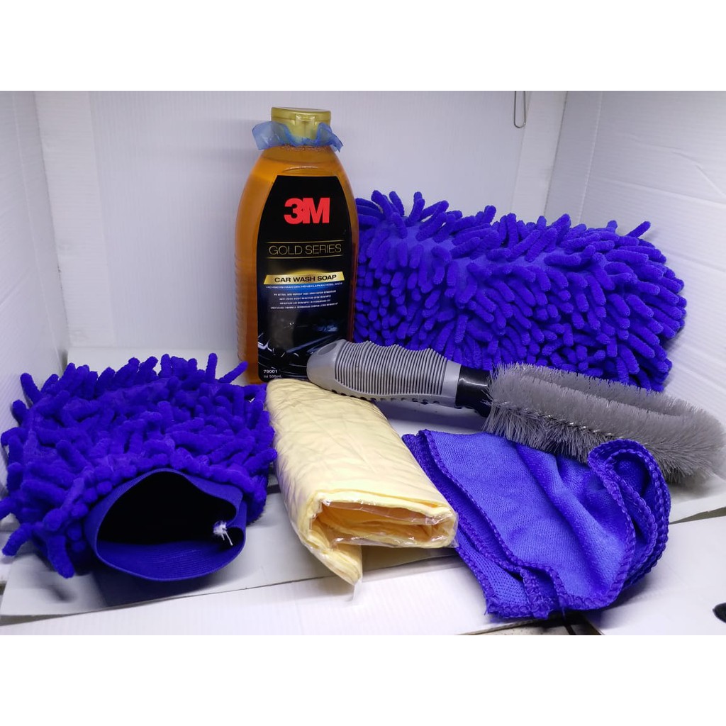 paket wash perawatan mobil kanebo sponge shampoo 3m