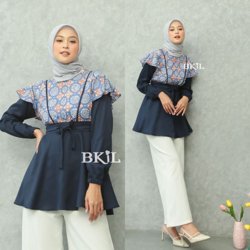 Batik wanita ASJ SA HRB026 Kenongo Kemeja Tosca Pendek-blouse sabrina navy