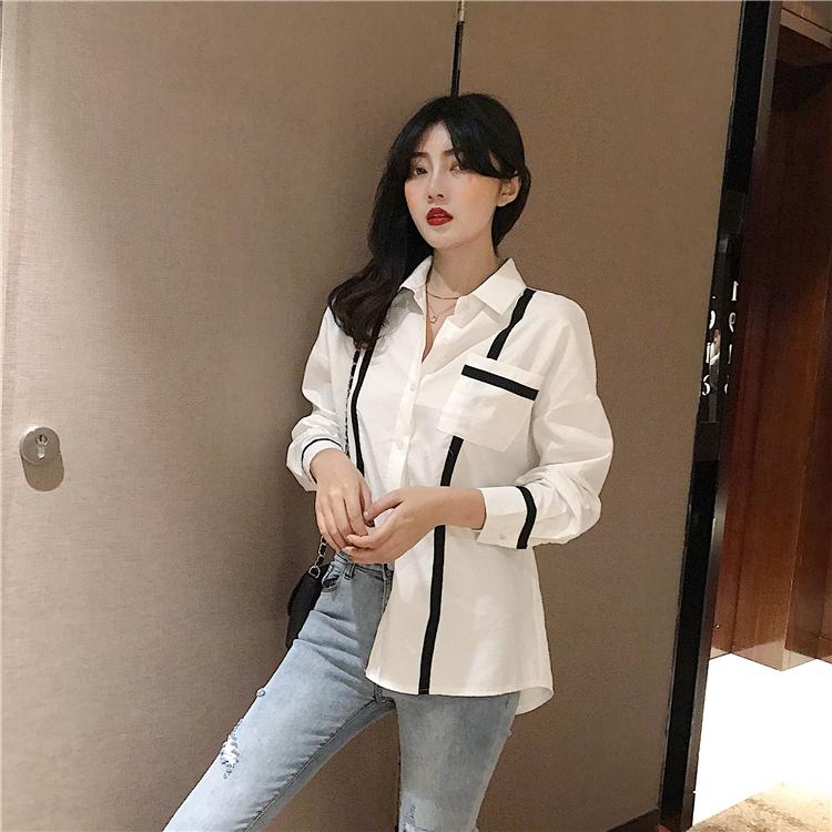 Retro irregular stripe print long sleeve Women shirt 