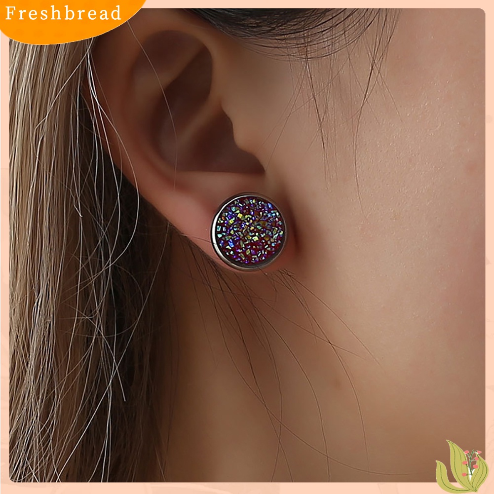 Fresh| Anting Stud Tindik Bentuk Bulat Motif Langit Berbintang Bahan Stainless Steel Untuk Wanita