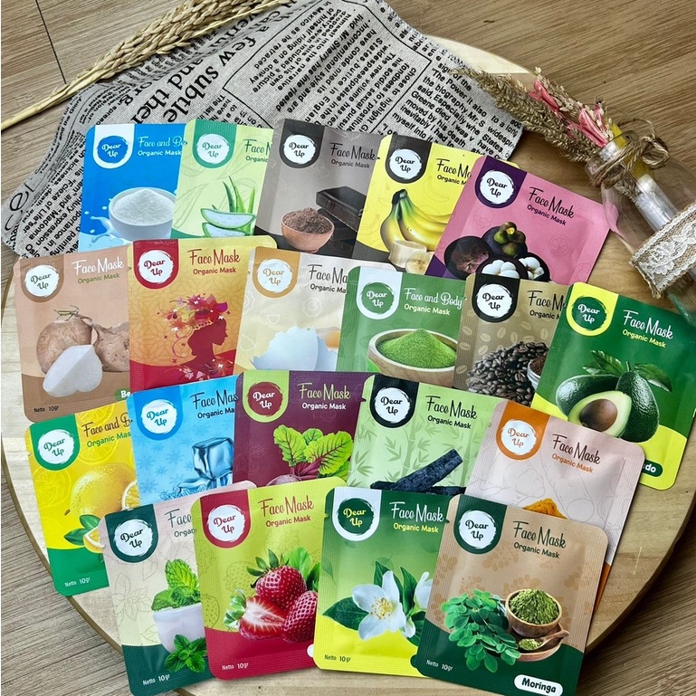 BPOM DEAR UP MASKER BUBUK WAJAH ORGANIK 20 VARIAN 10 GR - 20 GR FACE AND BODY MASK