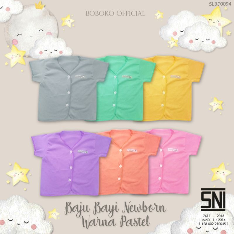 Baju Bayi Pendek Boboko Newborn Warna Pastel isi 6 Pcs 0-6 bulan