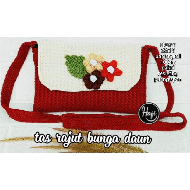 Tas Rajut selempang bunga daun /sling bag