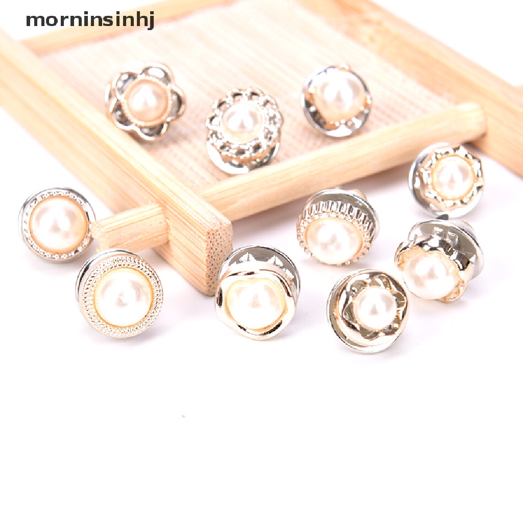 Mornin 10pcs / Set Bros Pin Bunga Mini Hias Mutiara Kristal Aksesoris Kerah Kemeja Wanita