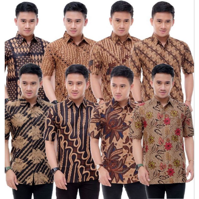 Hem Batik Pria Lengan Pendek Coklat Lawasan/ Batik Pria