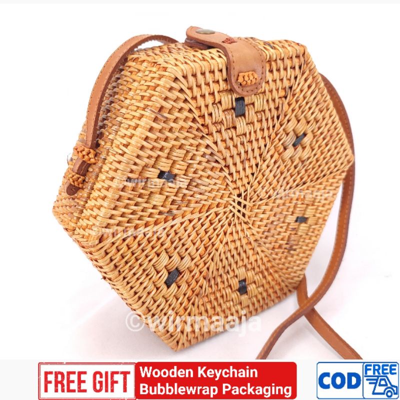 Tas Rotan Segi Enam Hexagonal 20cm