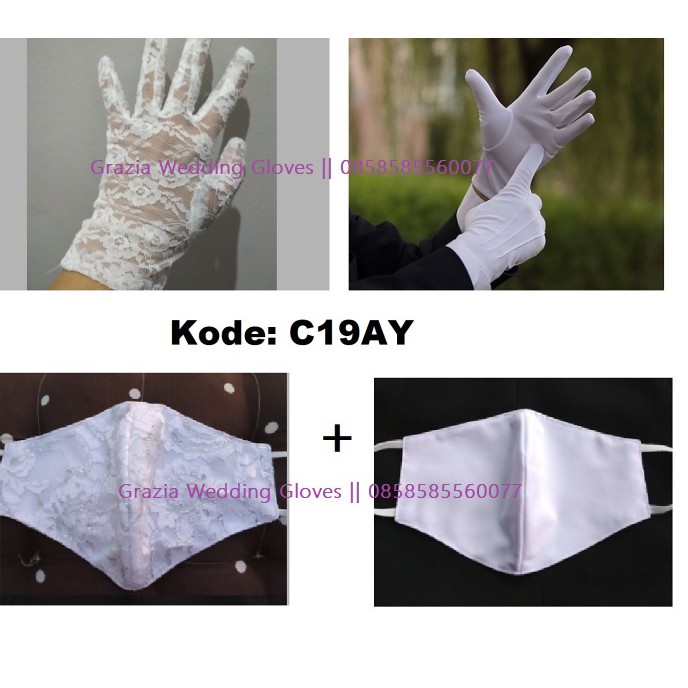 COUPLE 2319AY03 Paket hemat Sarung tangan dan Masker kain Couple pengantin Elegan