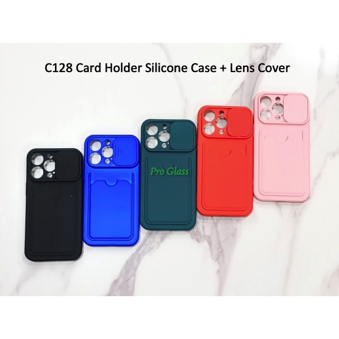 C128 Iphone 13 / 13 Pro / Max Silicone Card Holder Case + Lens Cover