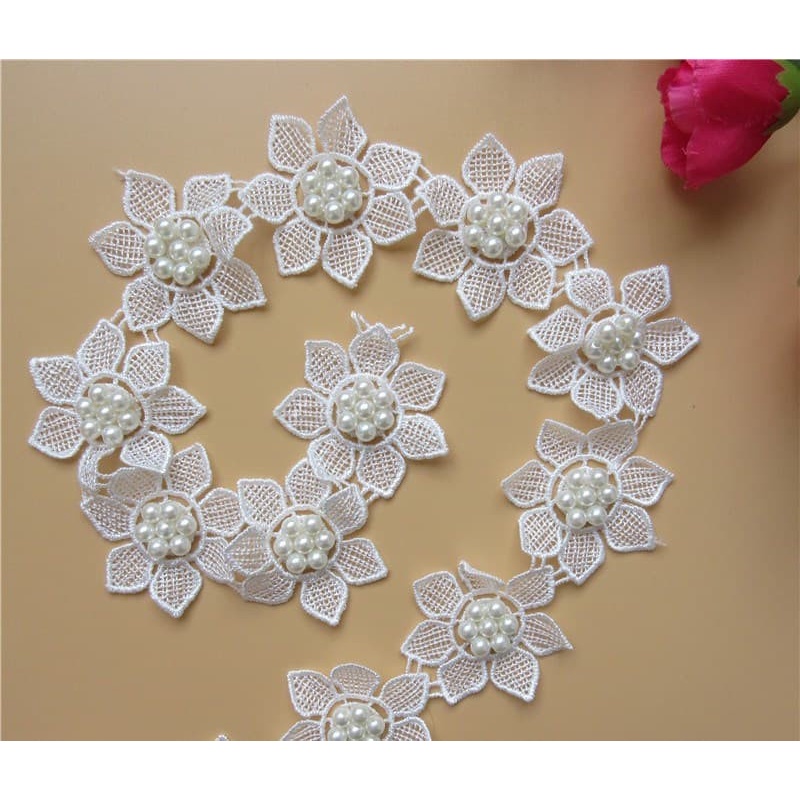 Lace Patch - White Flower Beading #20 (6pcs)