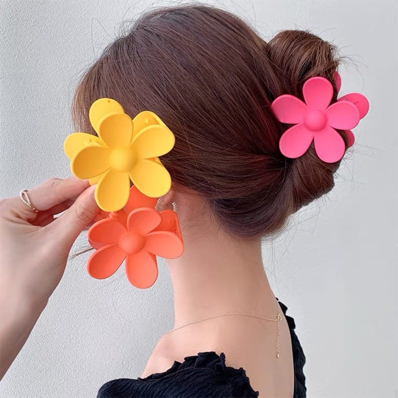 JEDAI DOFF JUMBO 7.5cm - Jepit Rambut Matte Cakar 4 Motif Bunga DAISY - Jepit Ponytail Hair Claw Clips