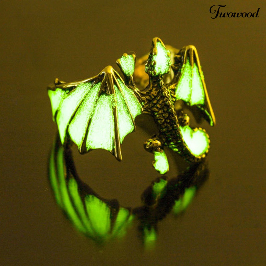 Twowood Luminous Ring Adjustable Rust-proof Copper Dragon Shaped Fashion Jewelry Ring for Boy