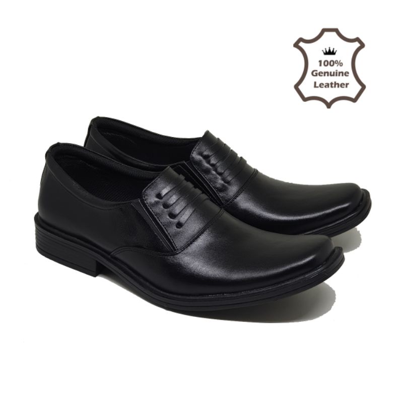 Sepatu Pantofel Kulit Sapi Asli Kickers Formal Kerja Kantor Pria Hitam Coklat Tua VL JBL-7