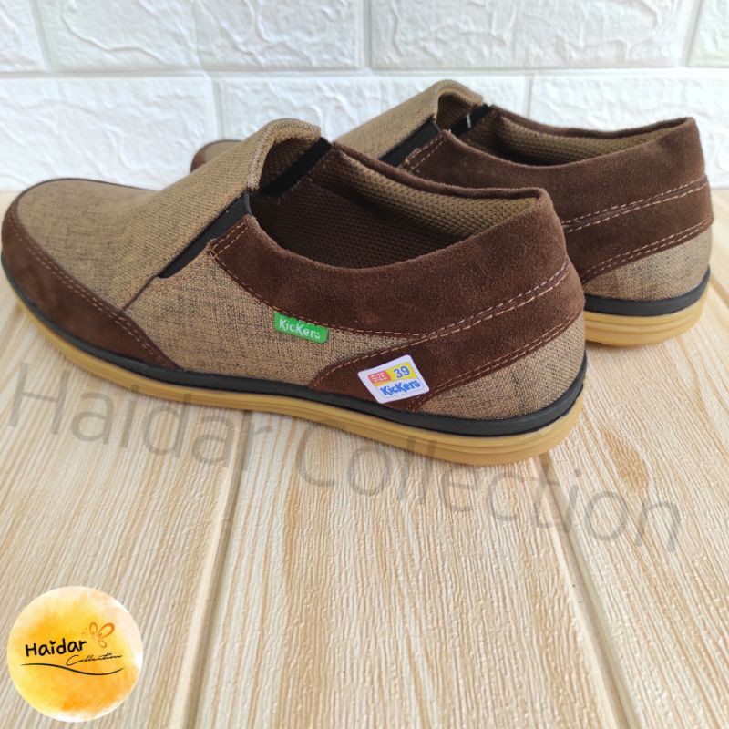 Sepatu Pria Kulit Premium Sintetis Slip On Kasual Cowok Casual Sol Karet Suede Nubuck