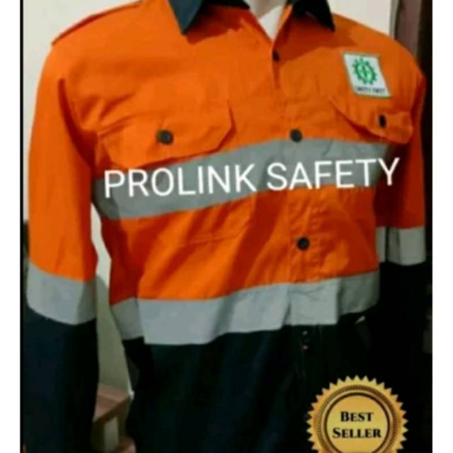 SERAGAM BAJU SAFETY ORANYE KOMBINASI DONGKER PREMIUM SCOTLIGHT DOBLE 5CM