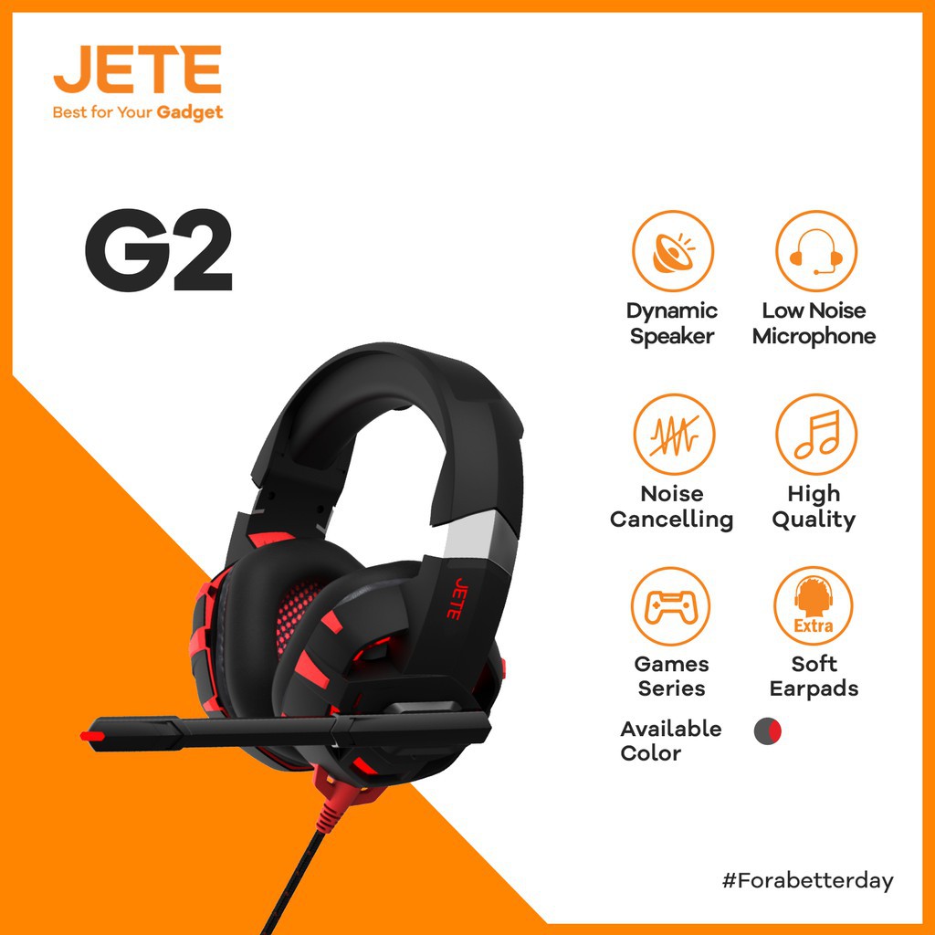 HEADPHONE GAMING JETE G2 HEADPHONE GAME ADJUSTABLE MICROPHONE MURAH