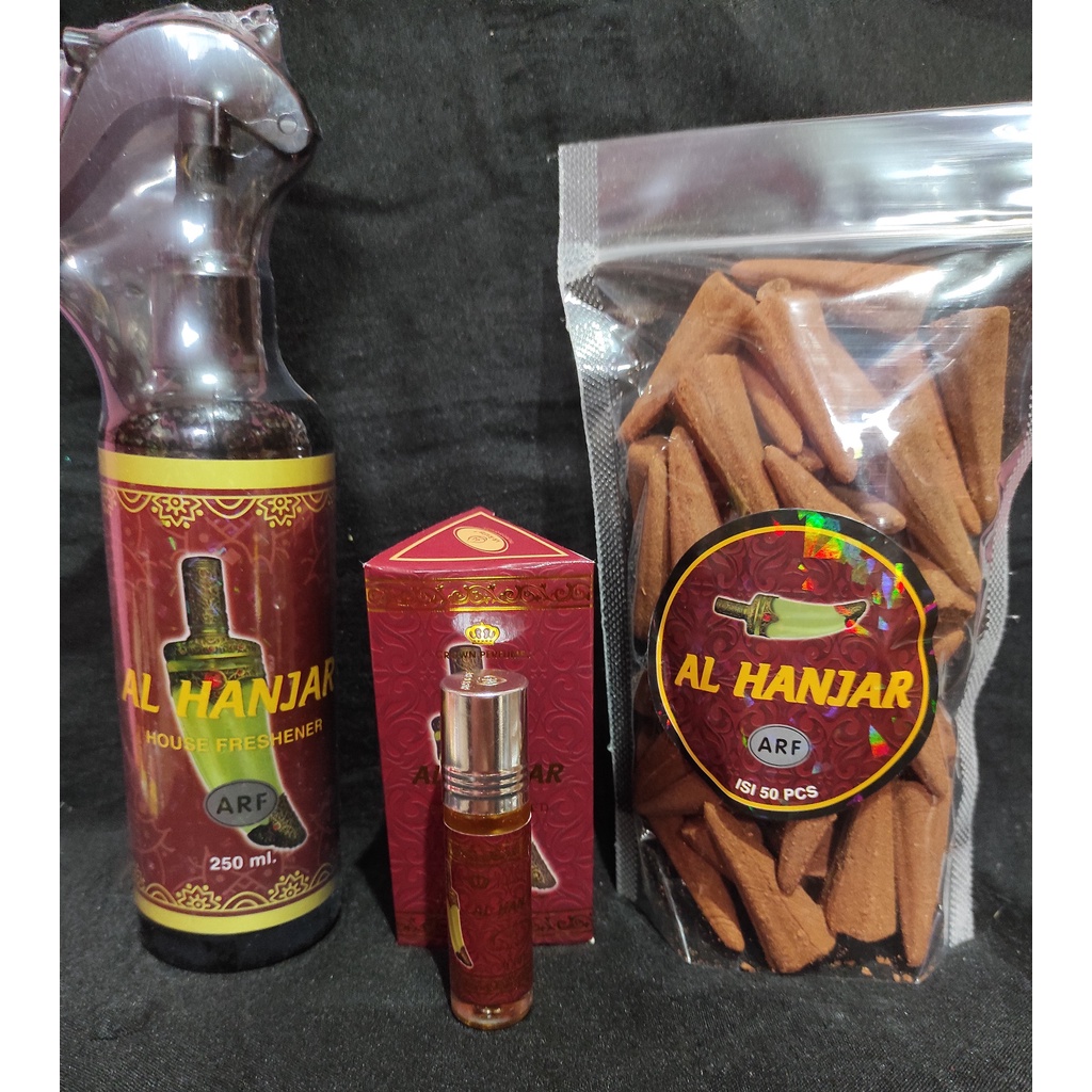 1set buhur kerucut ALHANJAR plus parfum roll on 6ml dan air freshner 250ml